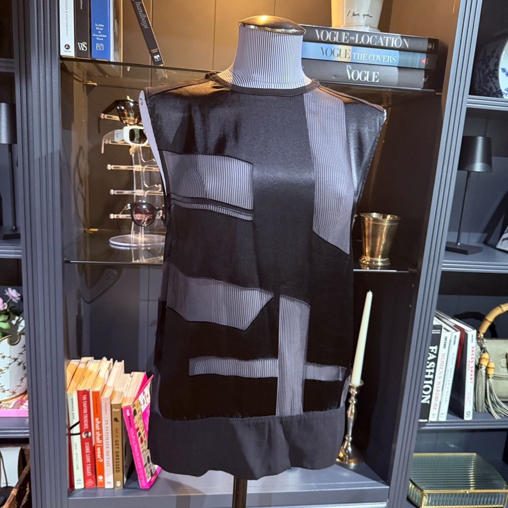 Helmut Lang Black Hexa Sheer Satin Sleeveless Top – Size M